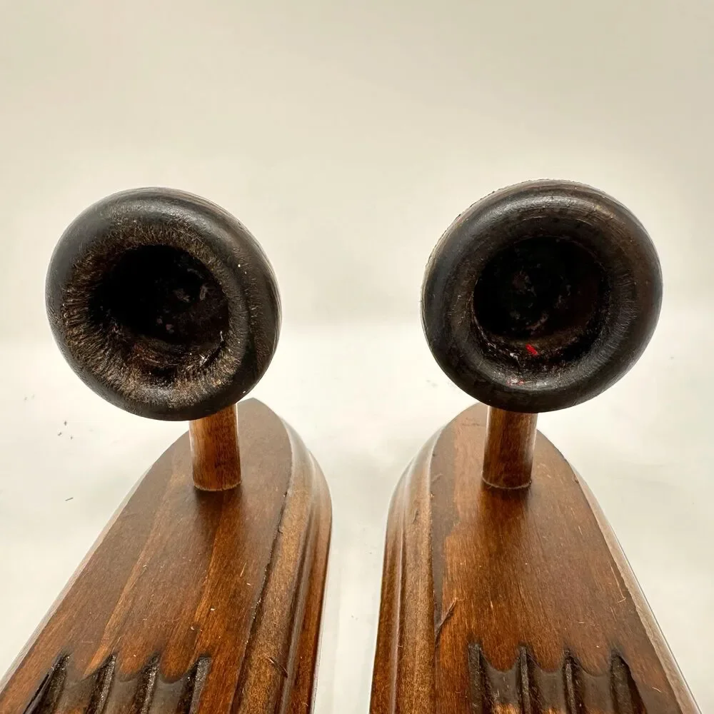 Vintage Wood Wall Candle Sconces Pair Gothic Arch Mid Cen Fluted Taper Holders